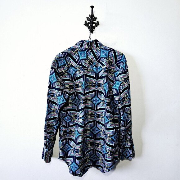 Panhandle Slim Aztec Snap Western Shirt Mens S Blue Multi Color All Over Print - Picture 3 of 5